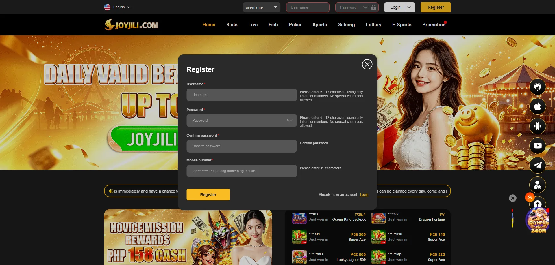 Joyjili casino sign-up process for new BD players