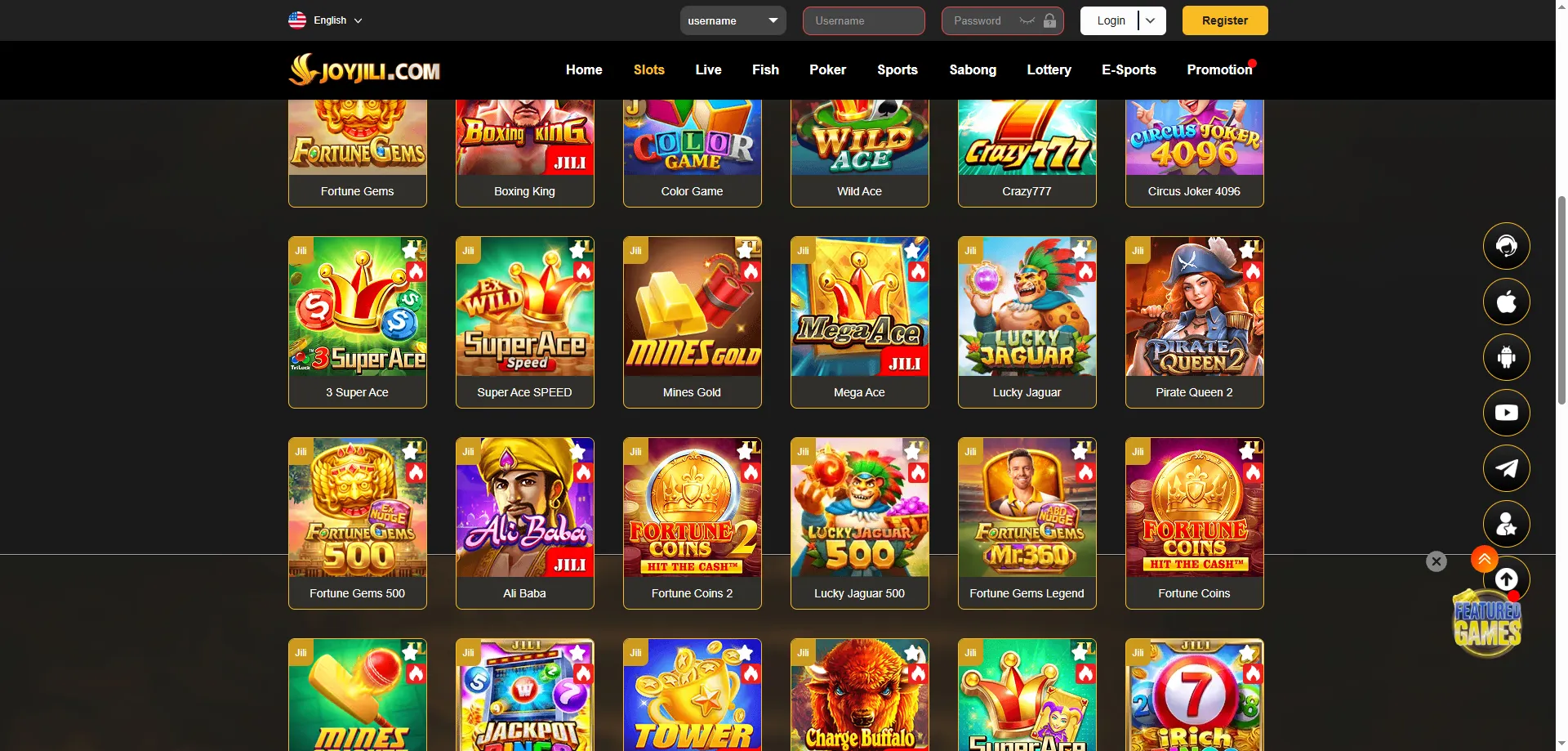 Joyjili casino mobile slots and live games on smartphone screen